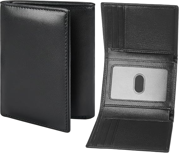 Genuine Leather Trifold Wallet for Men, Black | RFID Blocking, Tri fold, ID Window