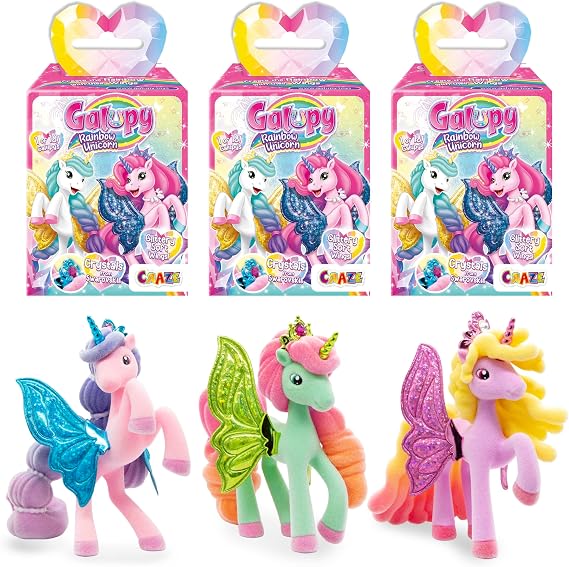 GALUPY Rainbow Unicorn 3er Pack - Einhorn Spielzeug zu Sammeln Einhorn Figuren mit Glitzerflügeln & Swarovski Kristal