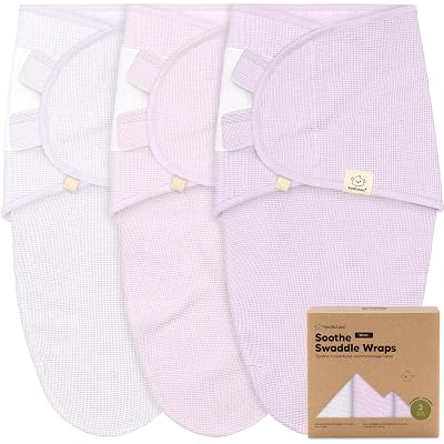 3-Pack Organic Swaddles for Newborns, Baby Sleep Sacks 0-3 Months - Baby Swaddle Wrap, Newborn Wearable Blanket, Infant Sleep Sack for Girls, Boys, Soft & Snug, Large Hook & Loop Closure Soft Lilac