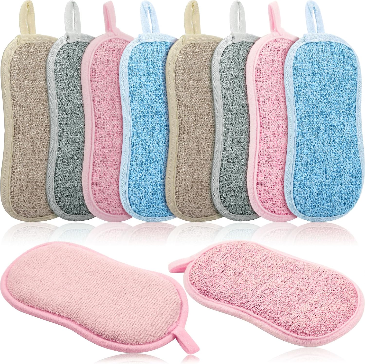 Boao 10 Pieces Multipurpose Kitchen Scrub Sponges, Non-Scratch Microfiber Scrub Sponges for Kitchen Reusable Scouring Pads Sponge Scrubber for Household Cleaning Dishes and PotsMixed Colors