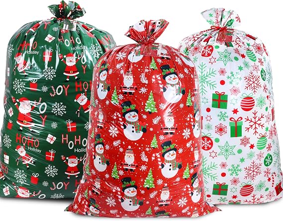3 Pack Extra Large Christmas Bags 140cm x 90cm with Gift Tags & Tie Oversized Xmas Gift Sacks for Toys & Big Gifts (Red/Green/White)