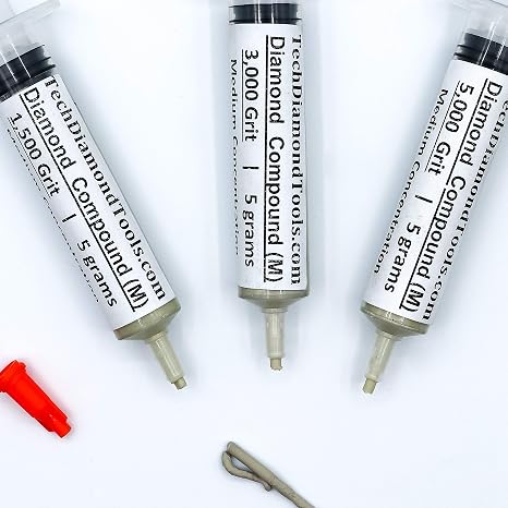 TechDiamondTools Diamond Polishing Paste Kit 3 Grits (1500, 3000, 5000) | USA Made | Oil-Based Syringes | Progressive Polishing Set for Metal, Glass, Gemstone, Knife, Jewelry | 25% Diamond Powder
