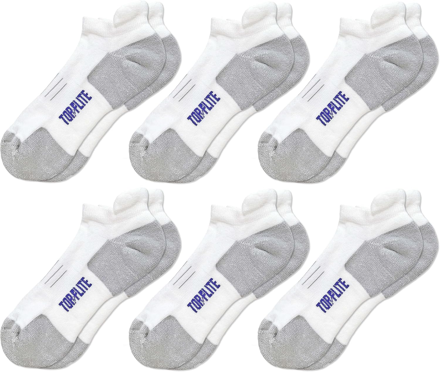 Top Flite Mens Coolmax Seamless Cushion Sport Comfort Tab Low Cut Socks 6 Pair Pack