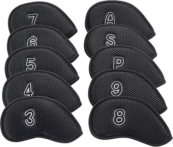 Meshy Golf Iron Head Covers Set, 10Pcs/Pack | Iron Head Covers, With Numbers, Soft, Thick, Breathable, Fit Right Hand, Fit Most Irons, Multiple Colors for Option