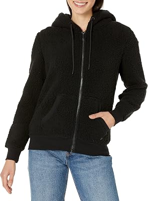 Andrew Marc womens Teddy Fleece Full Zip Hooded Jacket