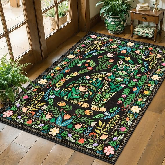 SERISSA 2x3 Washable Boho Small Area Rug for Entryway, Floral Cat Doormat