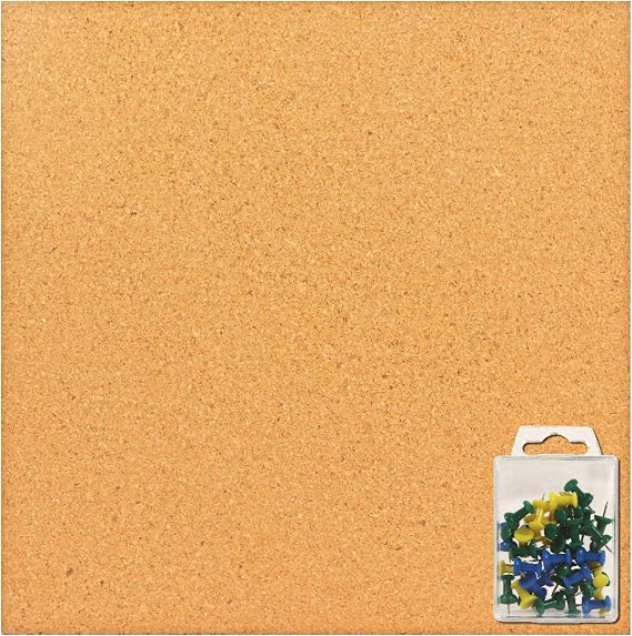 12 x 12 Inch Square Cork Board Tiles with Self Adhesive Backing, 1/2 Inch Thick, Mini Wall Bulletin Boards for Notes, Photos, 2 Pack with 40 Push Pins (Cork (2 Pack))