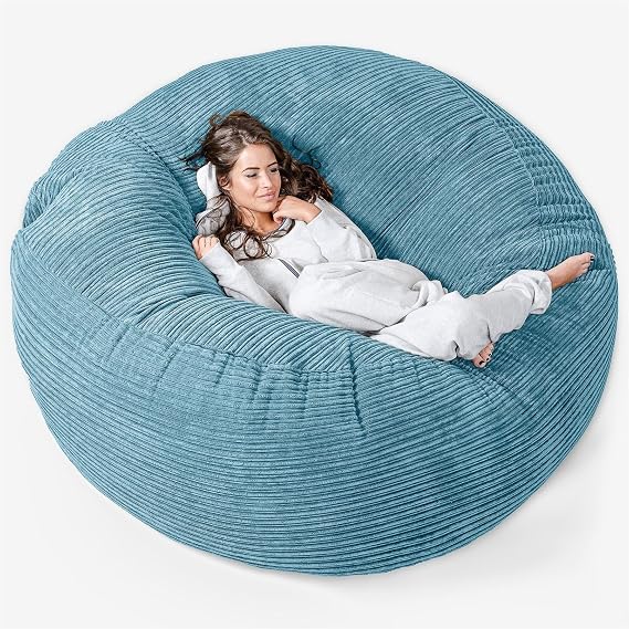 Lounge Pug Mega Mammoth Giant Bean Bag Sofa, Jumbo Cord Aegean Blue, Massive Size Beanbag for 2 Adults