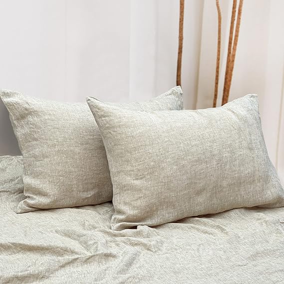 French Linen Pillow Cases, 2 Pack 100% Linen Soft Standard Pillowcases, Breathable and Cooling Washed Pillow Cases with Envelope Closure, 20x26 Inches, Natural Linen