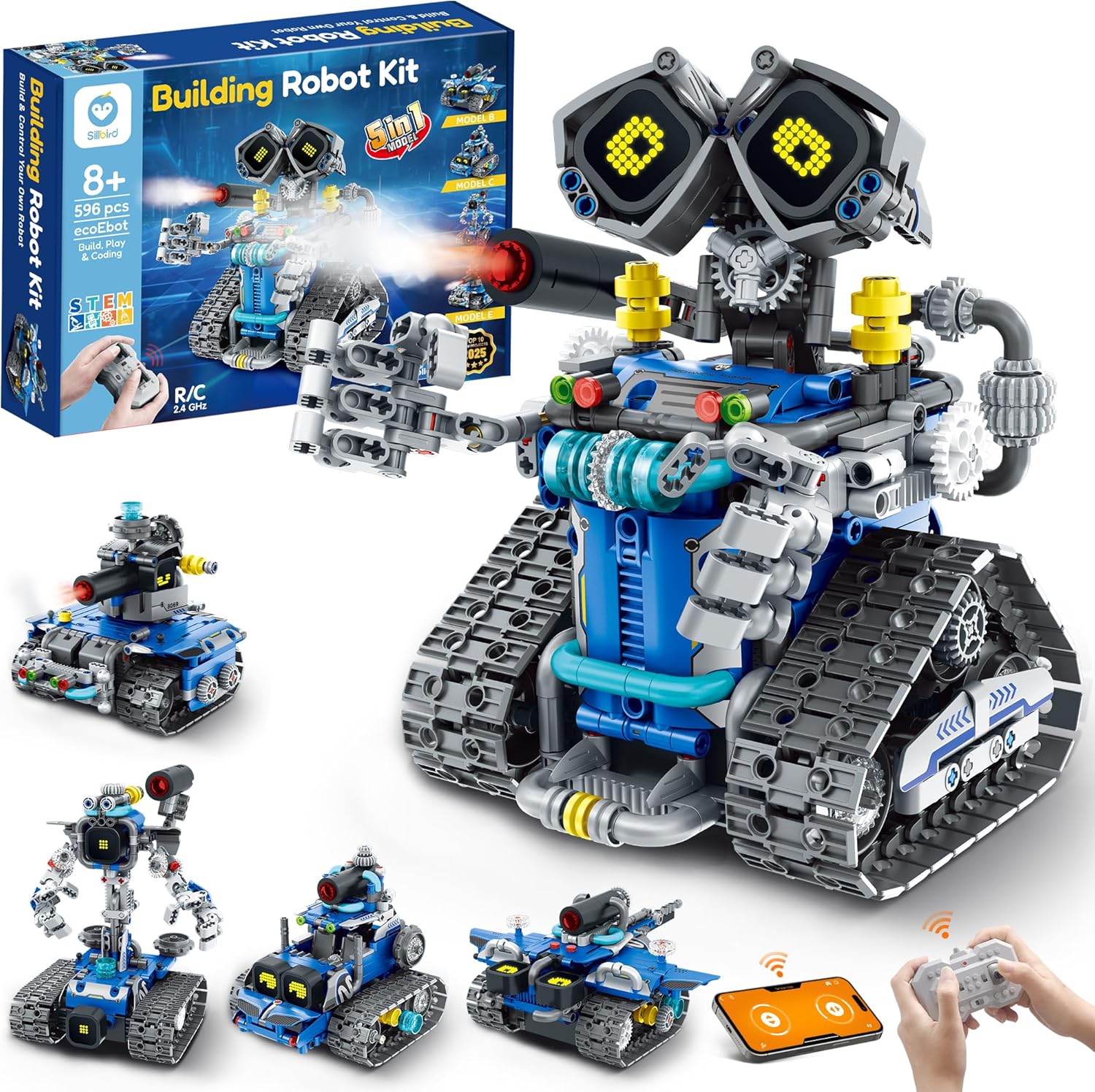Sillbird Technik Robot Building Kit with Remote Control 5-in-1 Programmable Robotics for Children 8-14 Years Gift for Boys and Girls 596 Pieces
