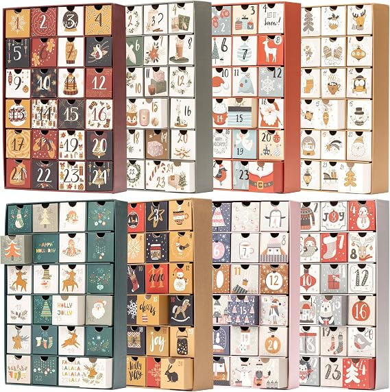 Fill Your Own Advent Calendar 24 Days Reusable 1-24 Empty Drawers for Christmas Countdown (Golden)