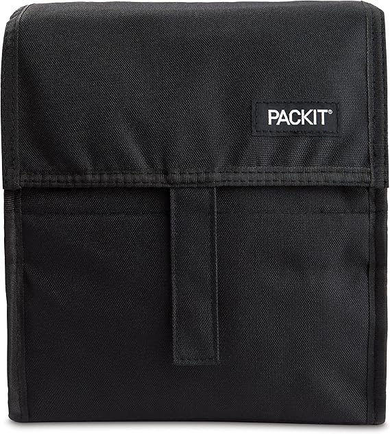 PackIt Freezable Lunch Bag, Black, Built with EcoFreeze Technology, Foldable, Reusable, Zip and Fold Closure with Buckle Handle, Perfect for School and Office Lunches