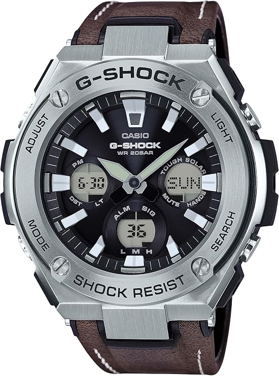 Casio G-Shock Steel Black Dial Leather Strap Men's Watch GST-S130L-1A