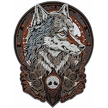 EMBROVERSE Totem Wolf with Tree of Life Large Back Patch - Ancient Druid Animal Emblem, Embroidered Iron-On for Jackets - 9.5 x 12.5 inches