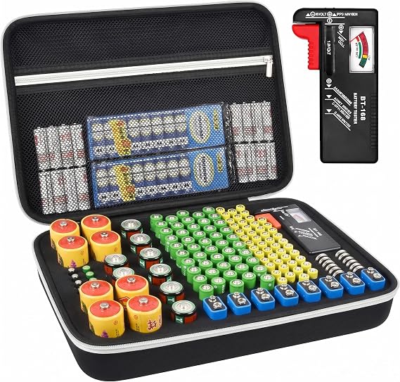 PAIYULE Battery Organizer Storage Box with Tester for 220+ AA AAA C D 9V