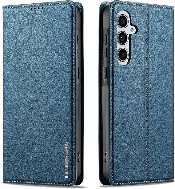 Leather Wallet Case for Samsung Galaxy S24 FE, Magnetic Protect PU Leather Flip Case for Men Women with Card Holder Kickstand Shockproof Protection Case for Samsung Galaxy S24 FE 5G (Blue)