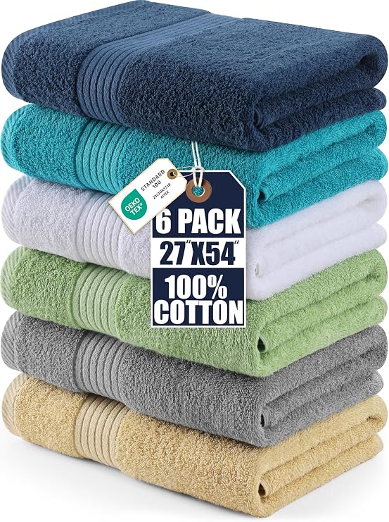 Utopia Towels 6 Pack Bath Towels Set, (27 x 54 Inches) 100% Ring Spun Cotton, Quick Dry, Highly Absorbent, Soft Feel Towels