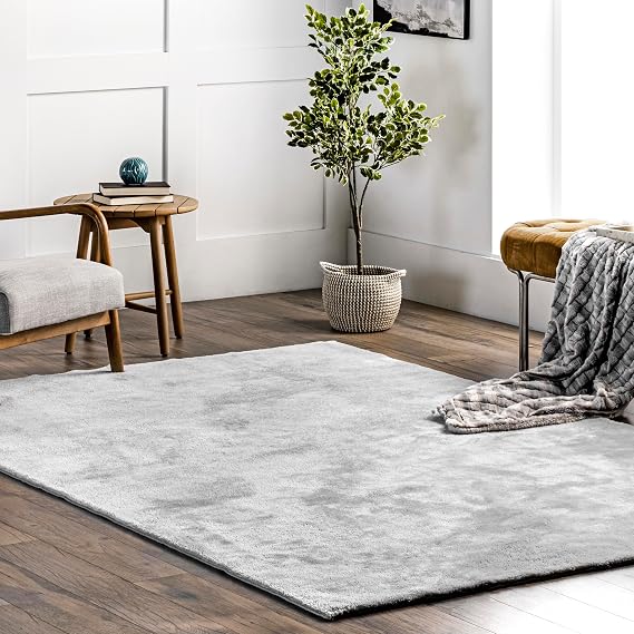 nuLOOM Loni Light Grey Solid Washable Area Rug, 6' Square