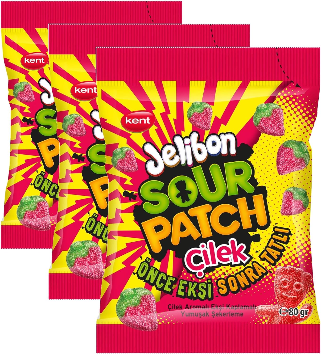 Jelibon Sour Patch Çilek Aromalı Yumuşak Şekerleme 80 gr (3 paketi)