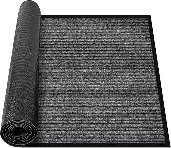 MYFAMIREA Commercial Floor Mat 3' x 5' Extra Large Front Door Industrial Rug Heavy Duty Brush Step Entrance Mat Weather Utility Rug with Non Slip Rubber Backing Low Profile for Entryway, Charcoal Grey