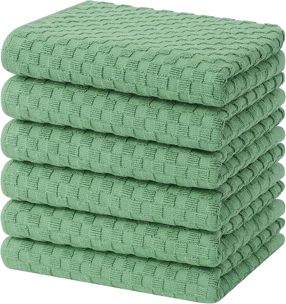 Homaxy 100% Cotton Terry Kitchen Towels(15" x 25", 6 Pack), Grass Green