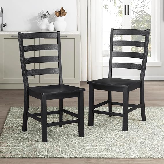 Lexicon Farmhouse Dining Chairs Set of 2, Wood Frame, Ladder Back, Black