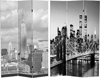 Red Lantern 6 ft. Tall Double Sided New York Scenes Room Divider 3 Panel Freestanding Folding Privacy Screen Partition and Separator for Modern and Contemporary Bedroom Home Office Studio Dorm