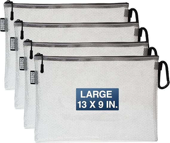 GOBAGS Air Production Large Clear Zipper Pouch (4Pack) Cable Organizer & Travel Gear Bag for Electronics, Camera Accessories, Tool Pouch & Small Tech Storage