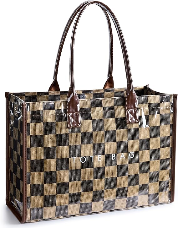 KALIDI PVC Tote Bag Womens Kraft Paper Work Handbags Purses with Top Handle