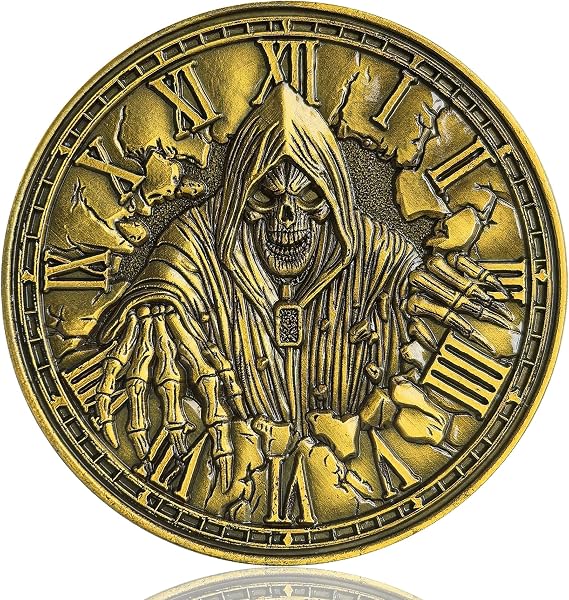Memento Mori Challenge Coin - Grim Reaper and Hourglass with Carpe Diem Inscription (Single Coin)