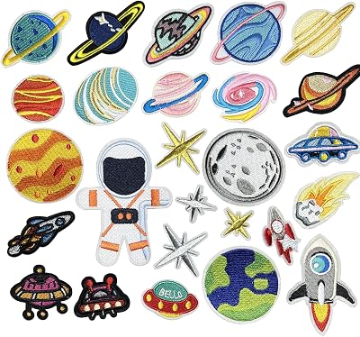 Yayatty 26 PCS Iron on Patches Solar System Appliques Stickers Embroidered Space Planets Patches Applique Kit for Clothing, Jackets, Backpacks, Jeans
