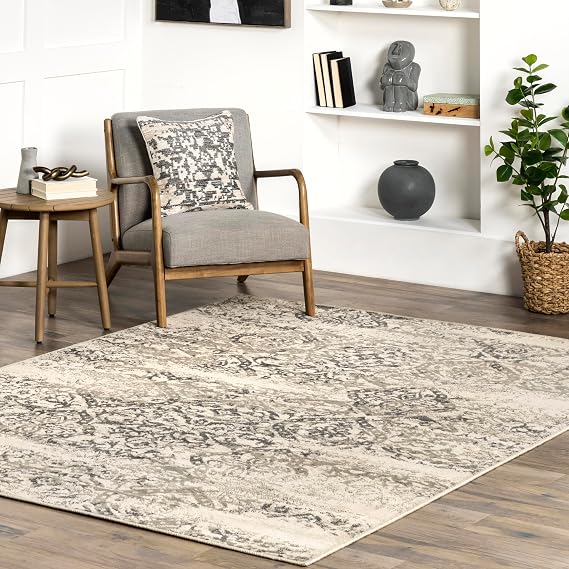 nuLOOM Freja Grey Floral & Paisley Power Loomed Area Rug, 8' x 10'