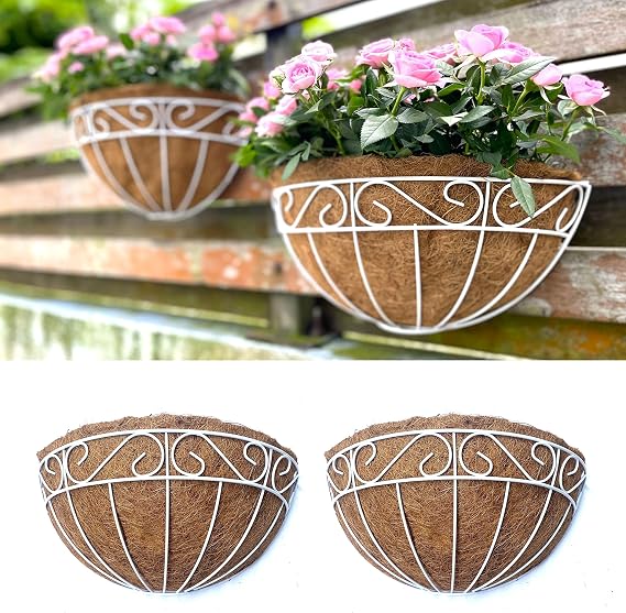 LaLaGreen Balcony Wall Planter (12 in, 2 Pack) White Coco Liner Flower Pots