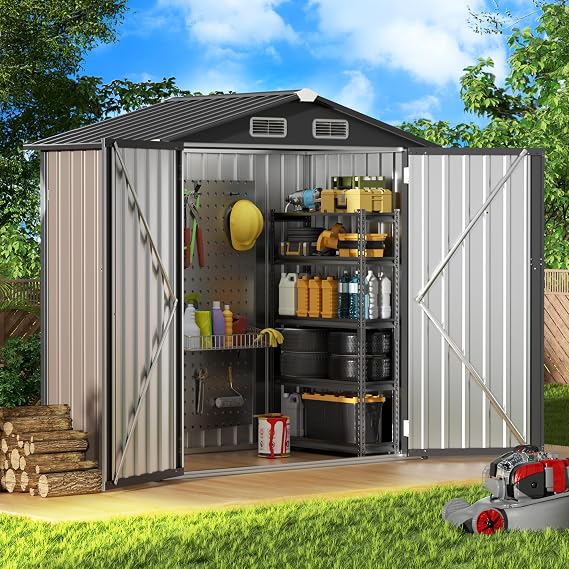Metal Storage Shed & Outdoor Storage, Outdoor Steel Storages Shed with Sloping Roof, Utility and Tool Garden Sheds for Yard Patio Lawn