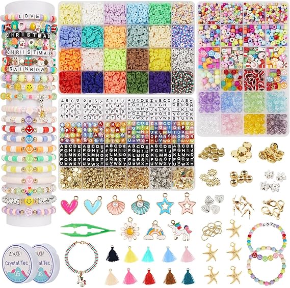 Girls Bracelet Making Kit,Friendship Bracelet Kit Gifts for Teen Girls,Clay Beads&Glass Seed Beads&Pony Beads with Charms,Art and Craft Gifts for Christmas,Toys for Teens