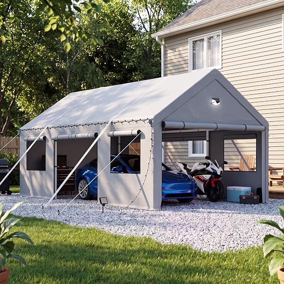 Sannwsg 10x20 FT Heavy Duty Carport Canopy, Portable Garage