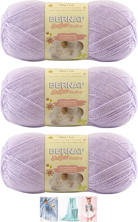 Bernat Softee Baby Yarn 3 Pack Bundle Includes 3 Patterns DK Light Worsted #3 ( Soft Lilac)