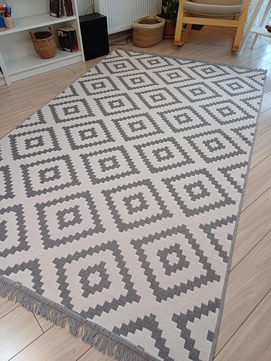 Kilim Çift Taraflı Dokuma Kilim Gri-Beyaz (80 * 200cm)