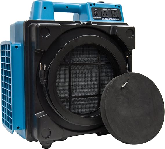 XPOWER X-2480A 1/3HP 550 CFM Air Scrubber - Professional 3-Stage HEPA Mini Air Scrubber with built in GFCI Power Outlets