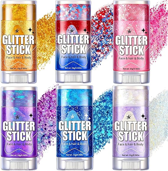 AROIC 6Pcs Body Glitter Stick, Sparkly Mermaid Face Glitter Makeup for Kids