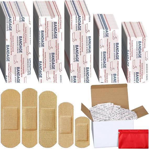Lounsweer 1000 Pcs Fabric Adhesive Bandages Variety Pack Bulk Assorted Sizes Flexible Breathable Patch Fabric Bandages for Family First Aid Skin Wrap Finger Wound, Natural