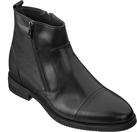 CALTO Men's Invisible Height Increasing Elevator Shoes - Black Premium Leather Lightweight Zipper Boots - 3.2 Inches Taller - S28001 - Size 10 D(M) US