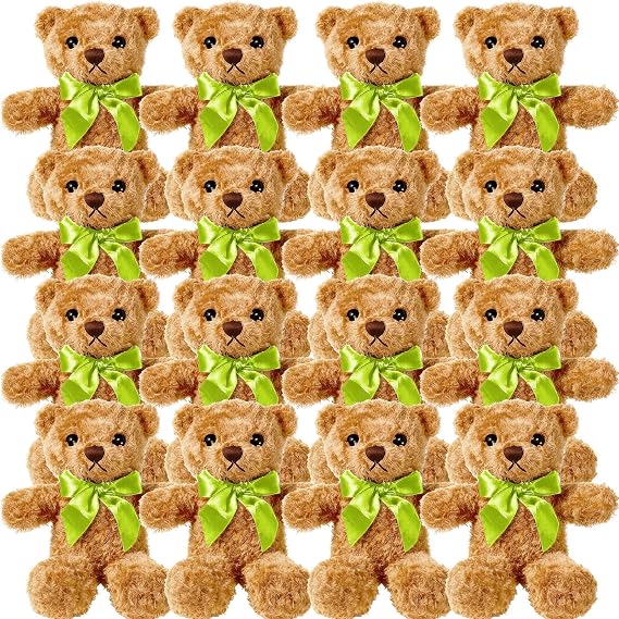 16 Pack Teddy Bear Bulk, 25cm Small Stuffed Plush Teddy Bears Plush Toy with Bow Tie for Baby Shower Birthday Gift Party Supplies(Brown)