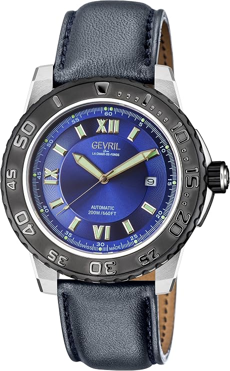 Gevril Seacloud Men's Automatic Watch, Genuine Leather Strap with Buckle
