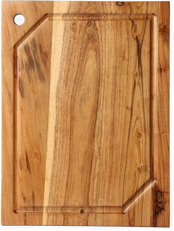 Acacia Wood Cutting Boards, Rectangular with Juice Groove Thickness 0.67 Inches (1 Board 16 by 12 Inches)
