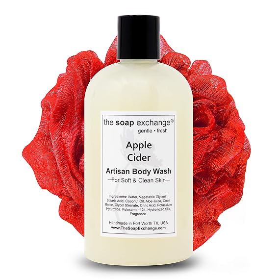 The Soap Exchange Body Wash - Apple Cider Scent - Hand Crafted 12 fl oz / 354 ml Natural Artisan Liquid Soap for Hand, Face & Body, Shower Gel, Cleanse, Moisturize, Protect. Made in the USA.