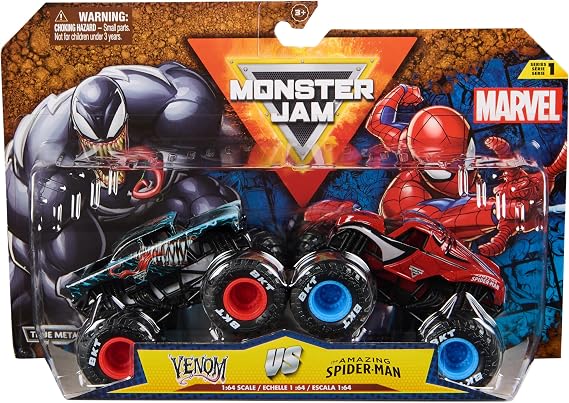 Monster Jam, Marvel's Official Venom vs Amazing Spider-Man Diecast Monster Truck, 1:64 Scale Kids Toy for Boys and Girls Ages 3+