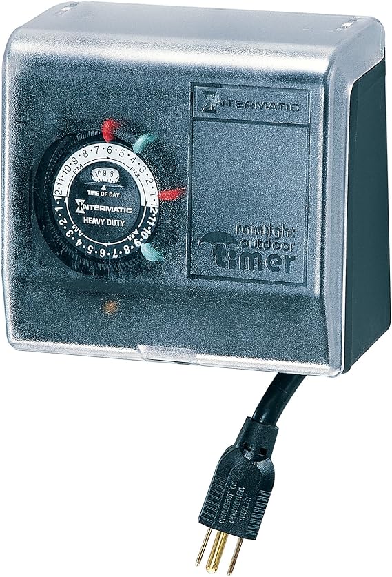 Intermatic P1101 Outdoor Plug-in Timer, Black, 2 ON/Off, 24-Hour | The 15A Grounded Outdoor Timer Is Great for Controlling Lights and Pumps and Features a Weatherproof Flip-Open Cover