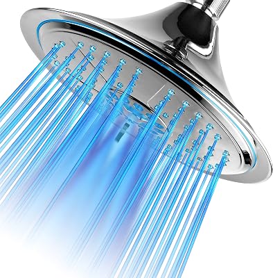 Hotel Spa Ultra-Luxury Extra-large 8 Inch Chrome Face 5-Setting Rainfall LED Shower-Head by Top Brand Manufacturer. Color of LED lights changes automatically according to water temperature