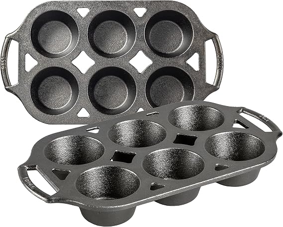 Lodge Pre-Seasoned Cast Iron Muffin Pan Set, Six-Well, 2 Pack